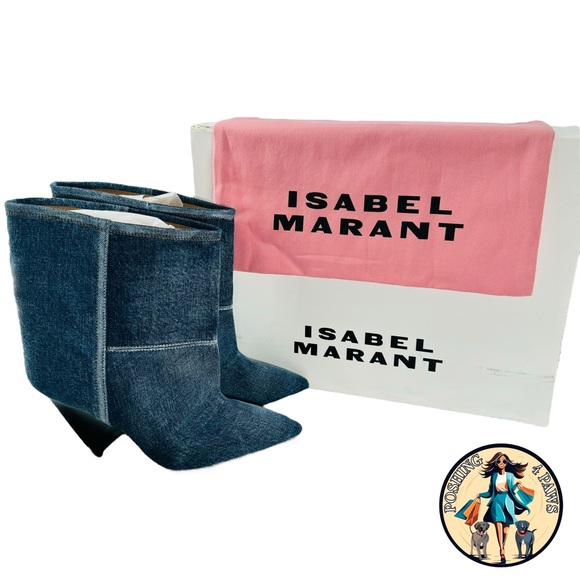 Isabel Marant Miyako Patchwork Denim Y2K Ankle Boot in Dark Blue Womens Size 11 - Picture 3 of 15